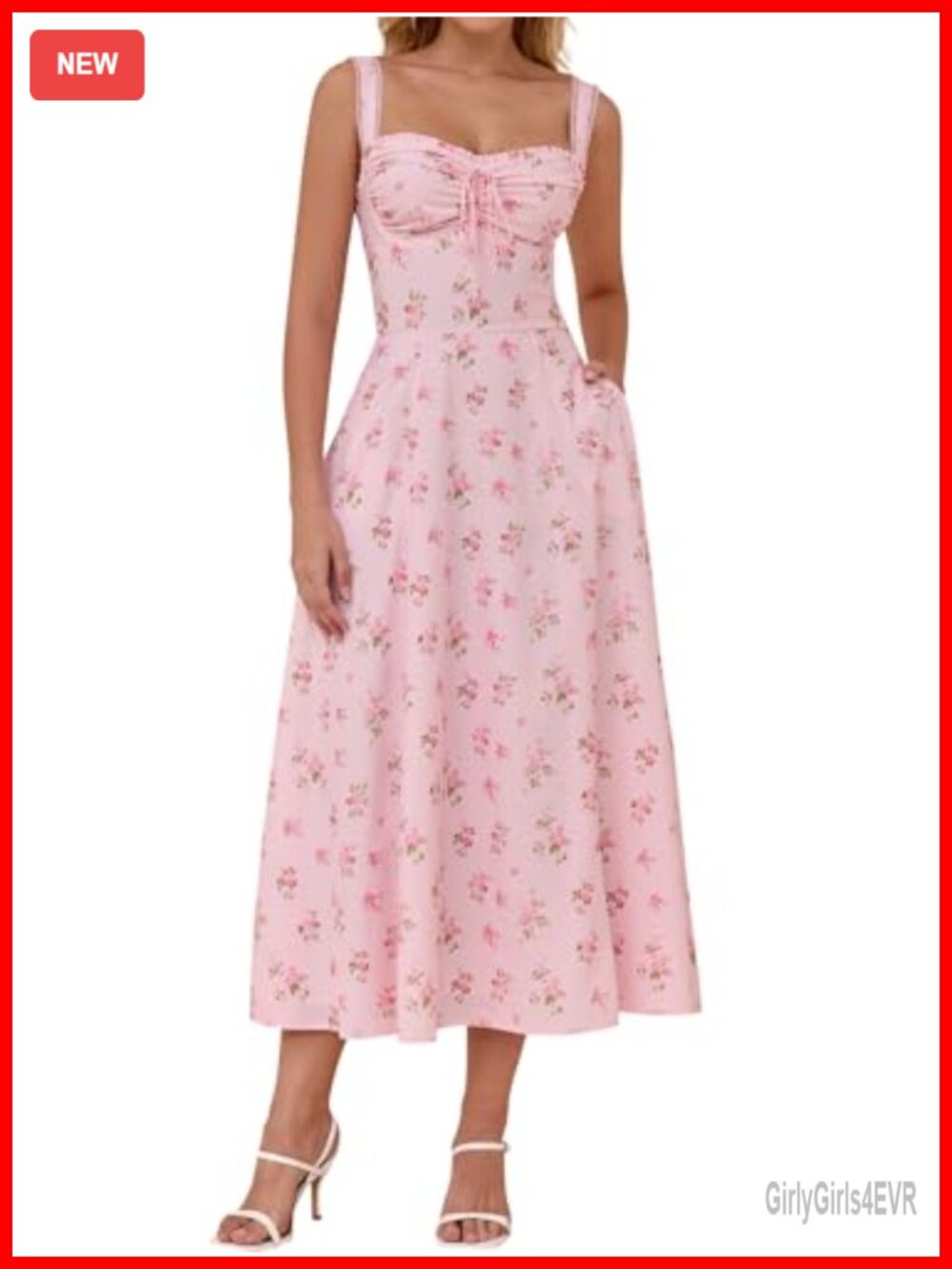 Women Floral Corset Midi Dress Lace Up Back Sweetheart Neckline